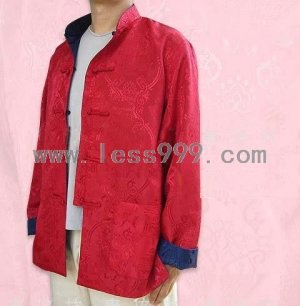 Red+Blue Brocade Men's Kung-Fu Shirt Costume