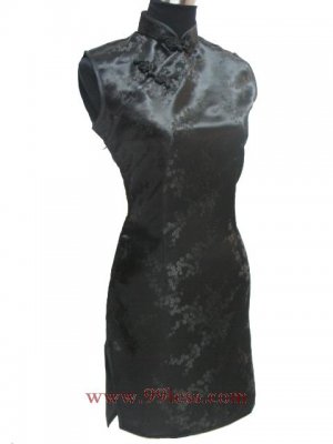 Cute Mini Chinese Baby Doll Dress Black 9QIP-0181