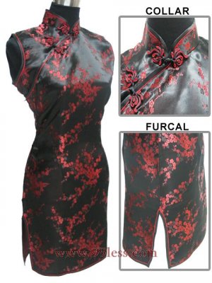 Cute Mini Chinese Baby Doll Dress Black With Red Clubs 9QIP-0177