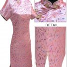 Satin Floral Print Chinese Mini Dress/Chinese Gown/Oriental Style Dress/Cheongsam-Pink