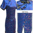 Satin Floral Print Chinese Mini Dress/Chinese Gown/Oriental Style Dress/Cheongsam-Navy Blue