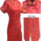 Satin Floral Print Chinese Mini Wedding Dress/Chinese Gown/Oriental Style Dress/Cheongsam-Red