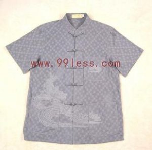Men's Shadow Plaid Chinese Shirt Embroidered with Dragon