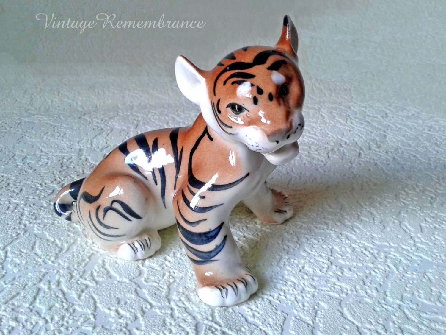 Tiger Cub Porcelain Antique Figurine Animal Wild Cat Statuette Vintage