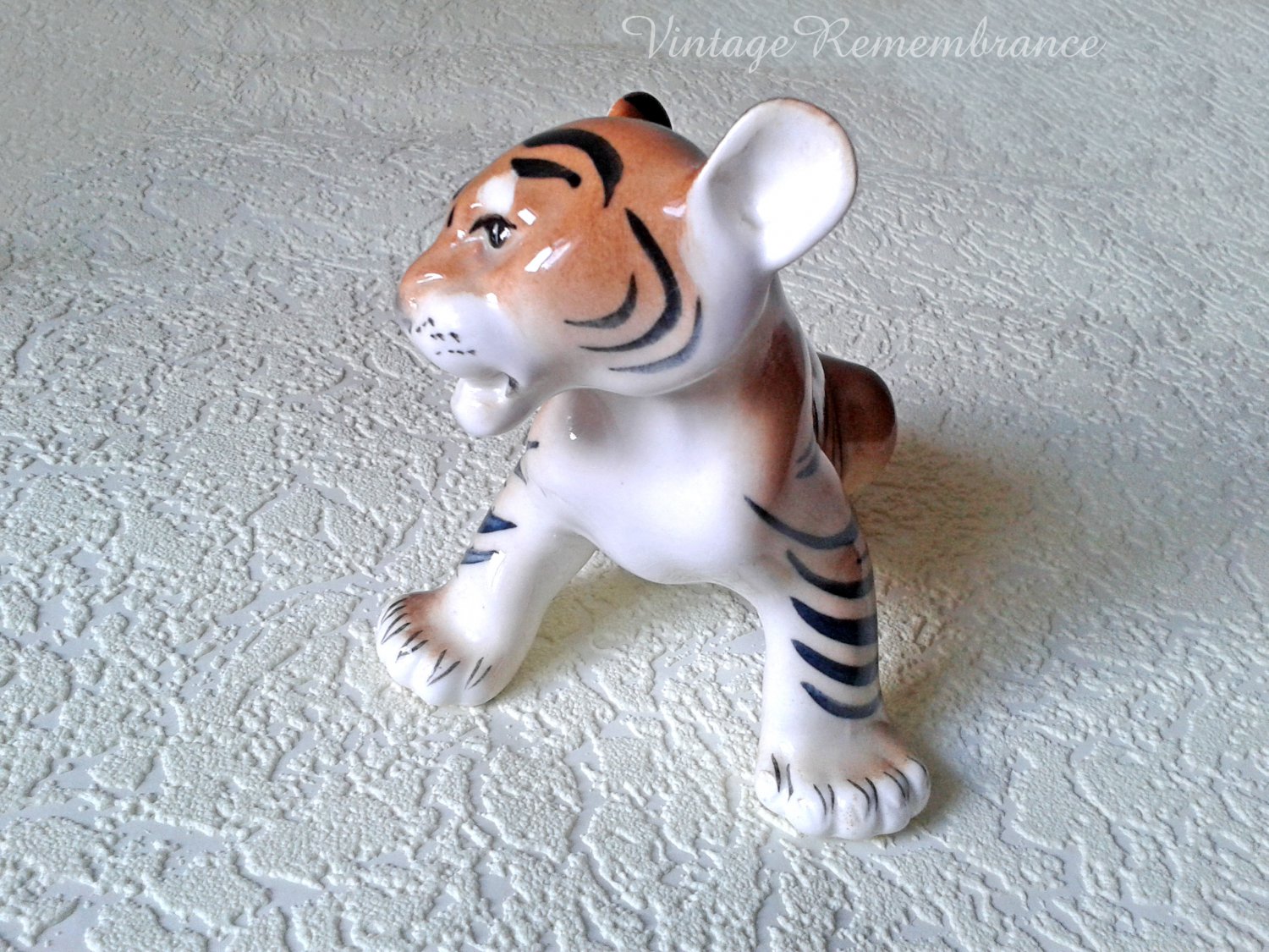 Tiger Cub Porcelain Antique Figurine Animal Wild Cat Statuette Vintage