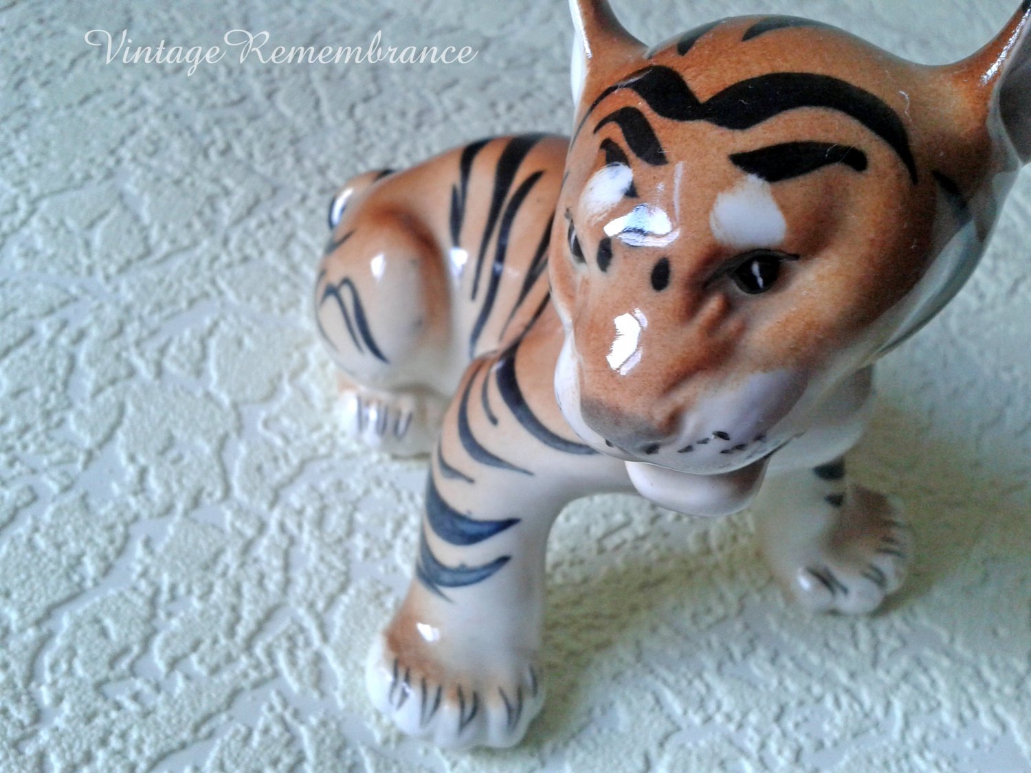 Tiger Cub Porcelain Antique Figurine Animal Wild Cat Statuette Vintage