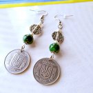 Ukraine trident coin earrings tryzub handmade jewellery Ukrainian green jade gift for her