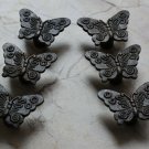 Vintage cast iron Butterfly cabinet drawer door knobs handles pull rustic 6pcs