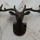 Vintage deer head cast iron coat hook hat clothes library house towel hanger