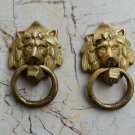 Vintage Lion Knocker Handle Victorian brass door gate Chest Ring Pull 2 pcs