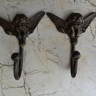 Vintage Victorian Old Cast Iron Girl figure Wall Hook Cloth Towel Hanger 2 pcs