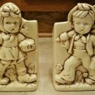 Hummel-Style White Hand-Painted Ceramic Mid-Century Boy & Girl Planters, Holders