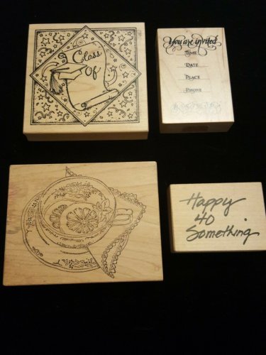 Rubber Stamps Decor Scrapbook Cards Crafts Sayings Invite Teacup, Lot of 5