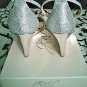 Jewel Badgley Mischka Antonette Silver Glitter Strap Buckle Sandals, Sz 8 1/2