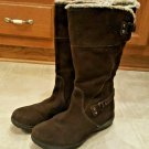 Clarks Women Brown Gen Suede Faux Fur Trim Calf-High Zip Boots, Size 8.5