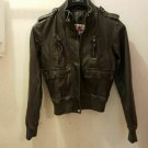 Women's Grey Faux Leather Bomber Jacket Coat