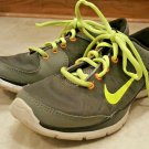 Nike Flex Trainer 3 Womens Athletic Running Shoe Sz 6 Grey Blk Volt Yel Orange