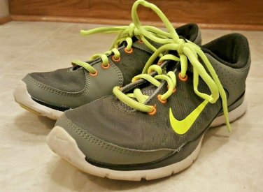 Nike Flex Trainer 3 Womens Athletic Running Shoe Sz 6 Grey Blk Volt Yel Orange