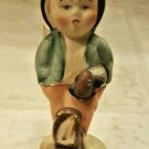 Hummel-Like Boy Figurine Depicting Boy Coming from Market with Umbrella & Basket