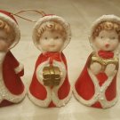 Vintage Porcelain Holiday Ornaments Girl Carolers Singers Figurines Red Coat