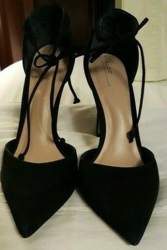 Women's Black Aldo Suede Ankle Tie 4 1/4" Stiletto Dress Shoes Heels