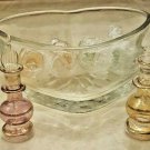 Egyptian Blown Glass Mini Perfume Bottles w/Daubers w/Glass Heart Dish, Lot of 6