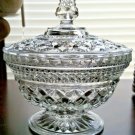 Anchor Hocking Wexford Diamond Cut Clear Pressed Glass Candy Dish Bowl w/Lid