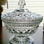 Anchor Hocking Wexford Diamond Cut Clear Pressed Glass Candy Dish Bowl w/Lid