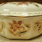 Vintage Zsolnay-Hungary Hand Painted Lidded Trinket Box w/Floral & Gold Gilt