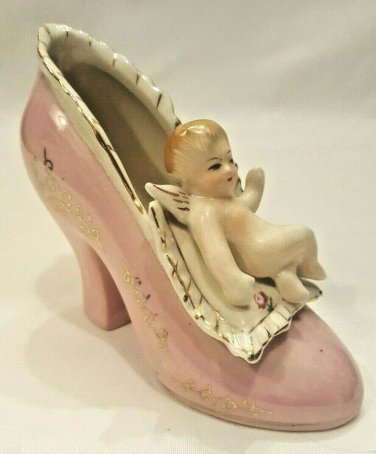 Antique Shoe Slipper Porcelain Japan Pink Angel Cherub Pioneer Mdse Co NY