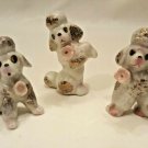 Vintage Set 3 Small White Poodle Dog Figurines Pink Rose Gold Trim Japan, 2.25"