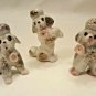Vintage Set 3 Small White Poodle Dog Figurines Pink Rose Gold Trim Japan, 2.25"
