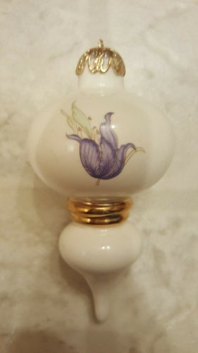 White Glass Holiday Ornament w/Gold Trim/Hanger, Purple Iris Tree Hanging