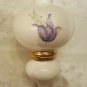 White Glass Holiday Ornament w/Gold Trim/Hanger, Purple Iris Tree Hanging