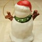Snowman Bell Winter Holiday Porcelain Tree Ornament Hand Painted w/Santa Hat