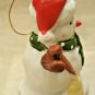 Snowman Bell Winter Holiday Porcelain Tree Ornament Hand Painted w/Santa Hat