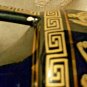 Vintage Neofitou Hand Made in Greece 24k Gold Trim Black Vase, 7"