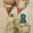 Porcelain Holiday Hanging Hand Painted Watercolor Ornaments Roses Green, Mauve