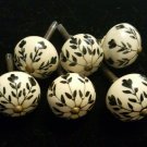 NWOT Cabinet Dresser Drawer Pulls, Flowers, Off white and black, Lot of 6