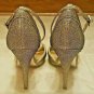 Nina Glittery Gold wBlk Design Peep Toe Heels Ankle Strap Size 6 1/2 Rhinestones