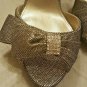 Nina Glittery Gold wBlk Design Peep Toe Heels Ankle Strap Size 6 1/2 Rhinestones