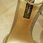 Nina Glittery Gold wBlk Design Peep Toe Heels Ankle Strap Size 6 1/2 Rhinestones