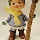 Winter Holiday Snow Figurine Ceramic NAPCOWARE Boy 3.5" Holding Skis 948