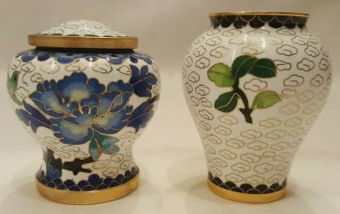 Cloisonne Mini Collectibles, Black Vase, White Vase, White Jar w/Lid, Lot 3