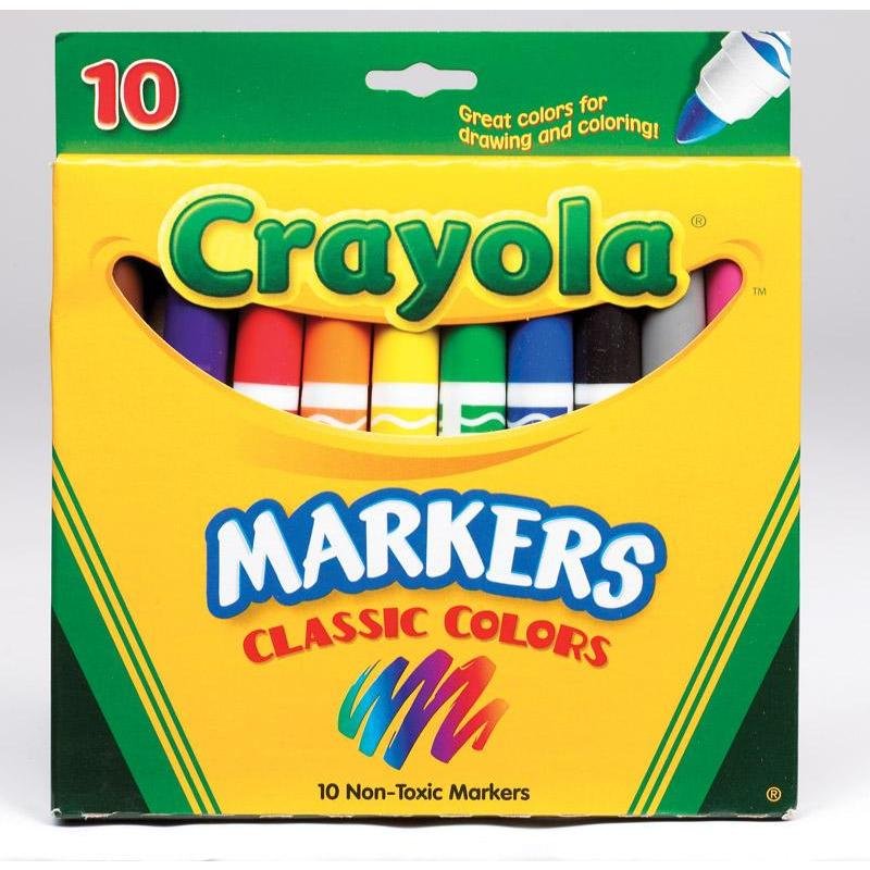Non-Washable Markers, Broad Point, Classic Colors, 10/Set