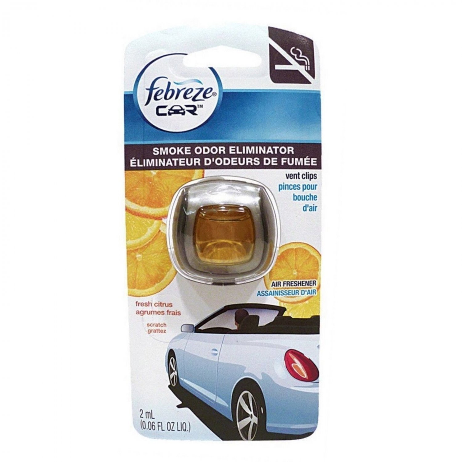 Febreze Car Vent Clip, Smoke Odor Eliminator, Fresh Citrus -