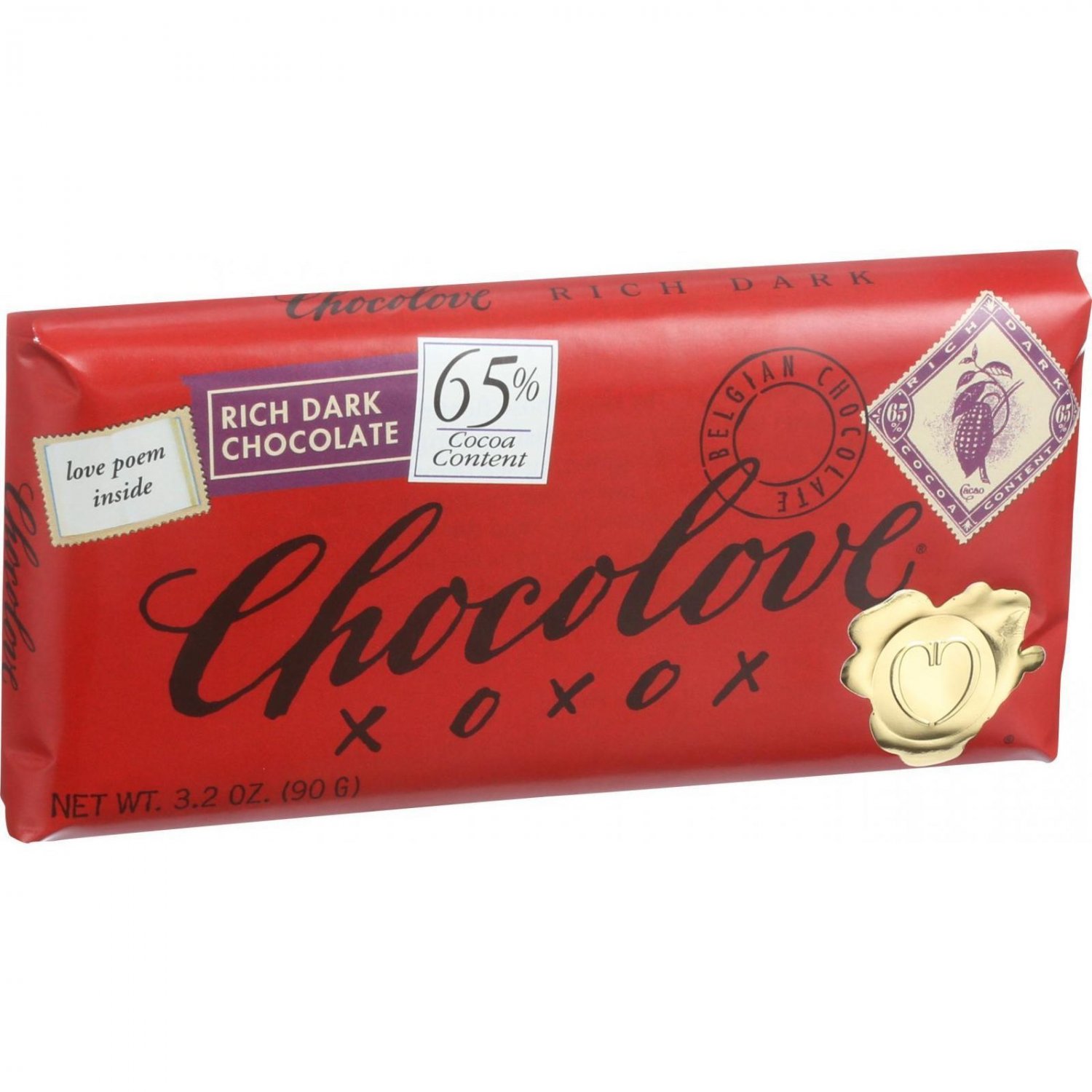 Chocolove Xoxox Premium Chocolate Bar - Dark Chocolate - Rich - 3.2 oz Bars - Case of 12
