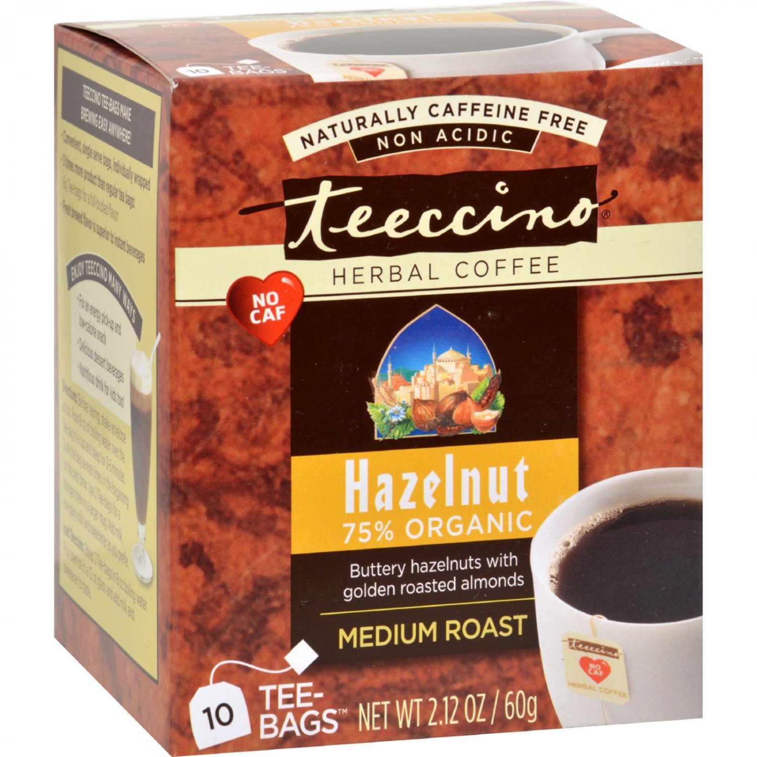 Teeccino Herbal Coffee Hazelnut - 10 Tea Bags - Case of 6
