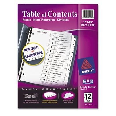 Ready Index Classic Tab Titles, 12-Tab, 1-12, Letter, Black/White, 12/Set