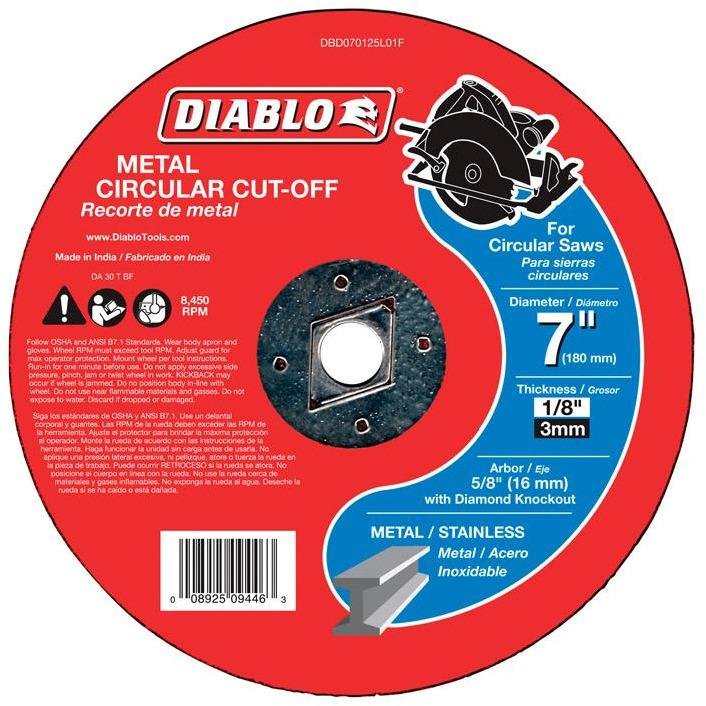 Diablo  7 in. Aluminum Oxide  Metal Circular Cut-Off Disc  1/8 in.  x 5/8 in.   1 pk